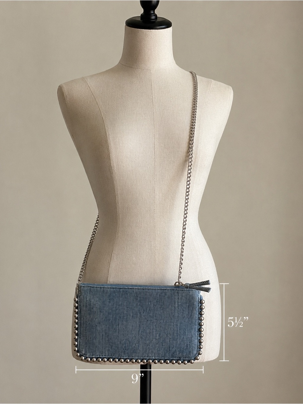 Denim Crossbody Clutch with Chain Strap
